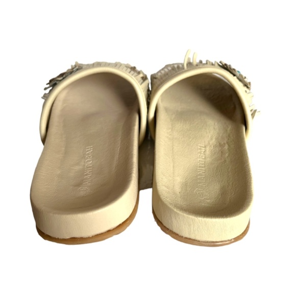 Manitobah Wasaga Fringe Slide US 10 Metallic Cream Turquoise Flower New - Picture 7 of 11